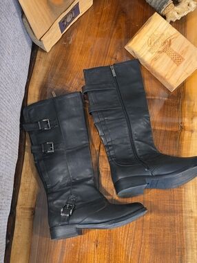 2 Lips Too Black Mid-Calf Buckle Riding Boots